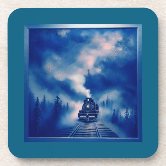 Blaufarbendarstellung mit alter Dampflokomotive Getränkeuntersetzer (Vorderseite)