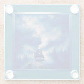 Blaufarbendarstellung mit alter Dampflokomotive Glasuntersetzer (Rückseite)