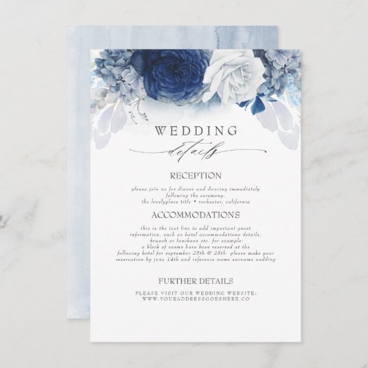 Blaufarbene Blume Hochzeitsinformationen Begleitkarte (Vorne/Hinten)