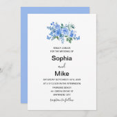 Blaufarbene Blumenschmetterlinge Hochzeit Einladung (Vorne/Hinten)