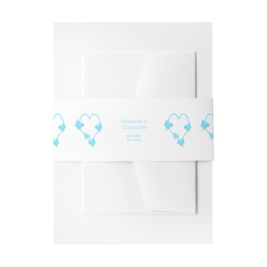 Blaufarbene Butterfly Herzdesign Hochzeit Einladungsbanderole (Vorderseite Beispiel)