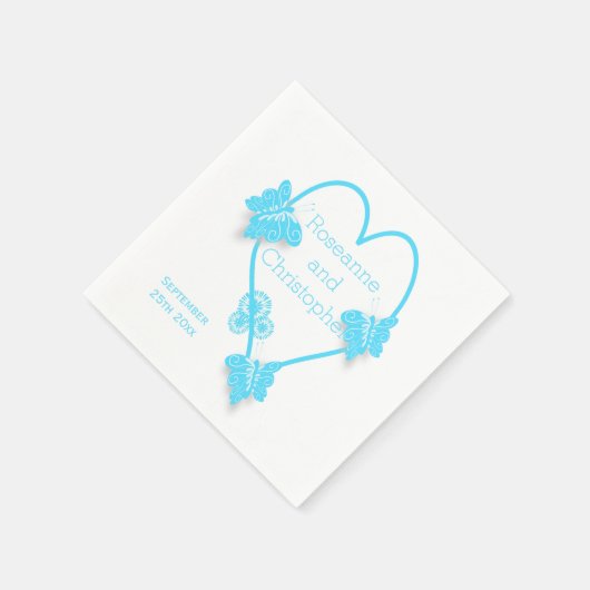 Blaufarbene Butterfly Herzdesign Hochzeit Serviette (Ecke)