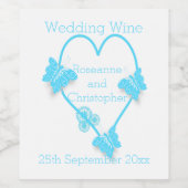 Blaufarbene Butterfly Herzdesign Hochzeit Weinetikett (Einzelnes Label)