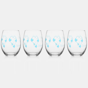 Blaufarbene Butterfly Herzdesign Hochzeit Weinglas Ohne Stiel