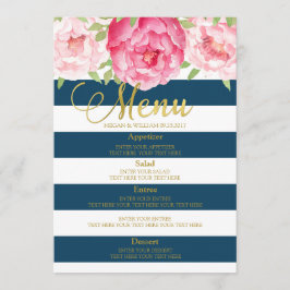 Blaufarbene schwarze Streifen Hochzeitsmenü Menükarte