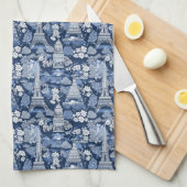 Blaufarbener, faszinierender Pariser Eiffelturm Geschirrtuch (Viertel Falte)