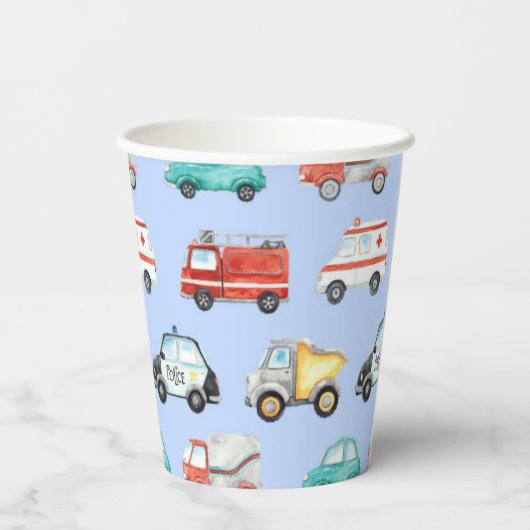 Blaufarbenfahrzeug Pappbecher (Rückseite)