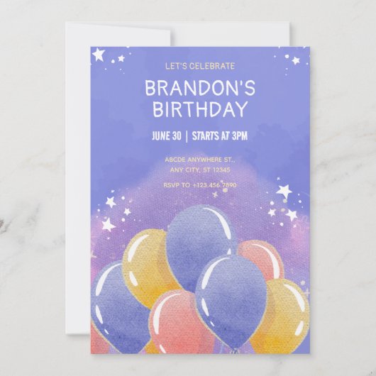 Blaufarbige Ballons Geburtstag Einladung (Vorderseite)