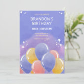 Blaufarbige Ballons Geburtstag Einladung (Stehend Vorderseite)