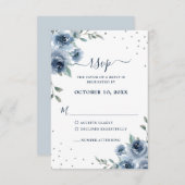 Blauflatte Bläserne Botanische Chic Hochzeit RSVP Karte (Vorne/Hinten)