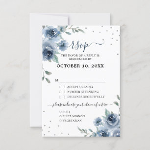 Blauflatte Bläserne Botanische Chic Hochzeit RSVP Karte