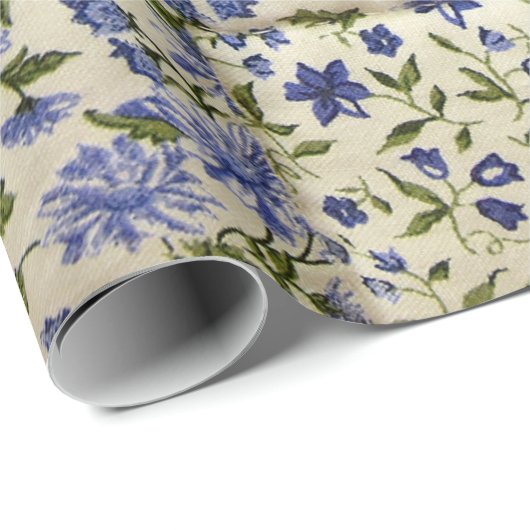 Blauflora-Patchwork-Steppdecke Geschenkpapier (Rolleneckpunkt)