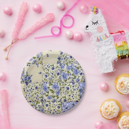 Blauflora-Patchwork-Steppdecke Pappteller (Party)