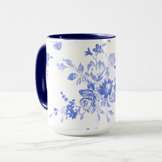 Blauflorale Keramik Tasse (Vorderseite Links)