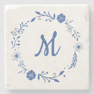 Blauflorale Monogramm-Kleider-Design Steinuntersetzer