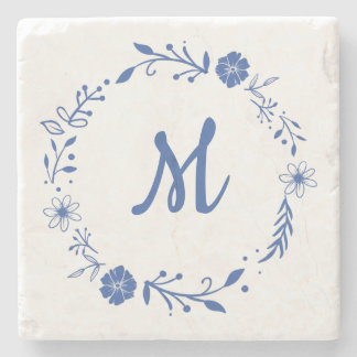 Blauflorale Monogramm-Kleider-Design Steinuntersetzer