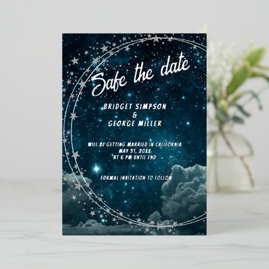 Blaugalaxie Himmel Hochzeit sicher das Datum Folieneinladung (Stehend vorne)