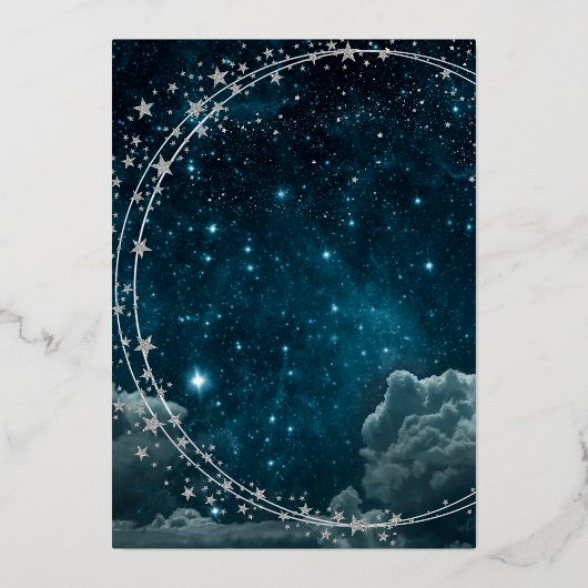 Blaugalaxie Himmel Hochzeit sicher das Datum Folieneinladung (Rückseite)