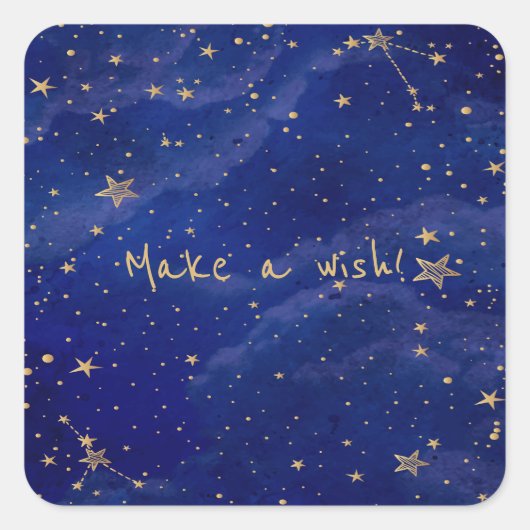 Blaugalaxie mit goldenen Sternen Quadratischer Aufkleber (Vorderseite)