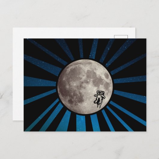 Blaugalaxie mit Moon & Astronaut Space Postkarte (Vorne/Hinten)