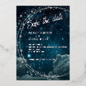 Blaugalaxie Wolke 9 Hochzeit sicher das Datum Folieneinladung (Vorderseite)