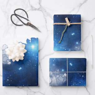 Blaugalaxie-Wrapping-Papier-Flachblatt-Set 3 Geschenkpapier Set