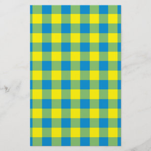Blaugelb-grünes Kariertes Schachbrett Muster Briefpapier