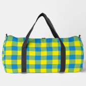 Blaugelb-grünes Kariertes Schachbrett Muster Duffle Bag (Vorderseite)