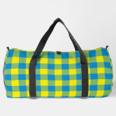 Blaugelb-grünes Kariertes Schachbrett Muster Duffle Bag (Rückseite)