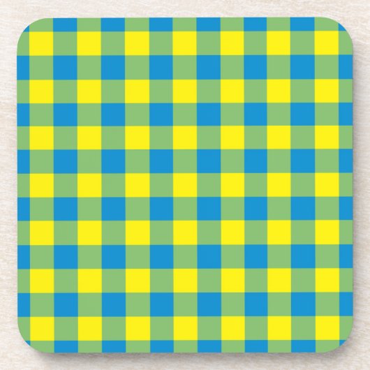 Blaugelb-grünes Kariertes Schachbrett Muster Getränkeuntersetzer (Vorderseite)