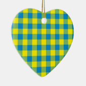 Blaugelb-grünes Kariertes Schachbrett Muster Keramik Ornament (Rechts)
