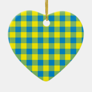 Blaugelb-grünes Kariertes Schachbrett Muster Keramik Ornament