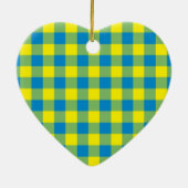 Blaugelb-grünes Kariertes Schachbrett Muster Keramik Ornament (Hinten)