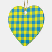 Blaugelb-grünes Kariertes Schachbrett Muster Keramik Ornament (Links)