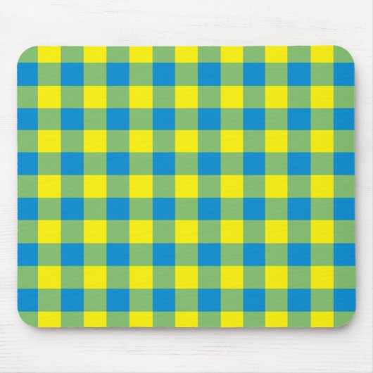 Blaugelb-grünes Kariertes Schachbrett Muster Mousepad (Vorne)