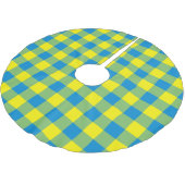 Blaugelb-grünes Kariertes Schachbrett Muster Polyester Weihnachtsbaumdecke (Schrägansicht)