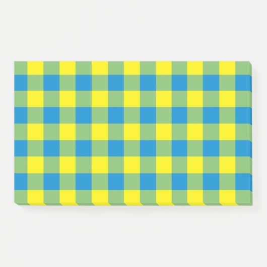 Blaugelb-grünes Kariertes Schachbrett Muster Post-it Klebezettel (Vorderseite)