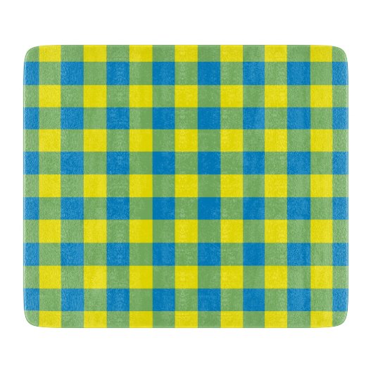 Blaugelb-grünes Kariertes Schachbrett Muster Schneidebrett (Vorderseite)