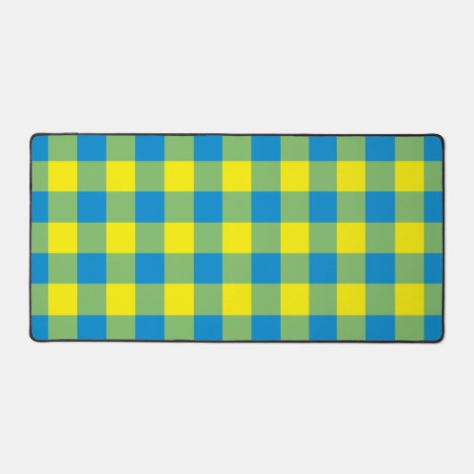Blaugelb-grünes Kariertes Schachbrett Muster Schreibtischunterlage (Vorderseite)