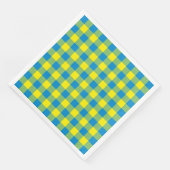Blaugelb-grünes Kariertes Schachbrett Muster Serviette (Ecke)