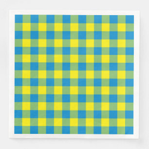 Blaugelb-grünes Kariertes Schachbrett Muster Serviette
