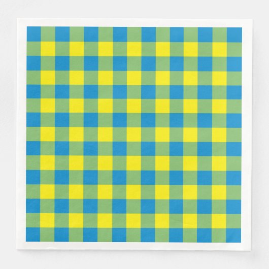 Blaugelb-grünes Kariertes Schachbrett Muster Serviette (Vorderseite)