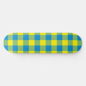 Blaugelb-grünes Kariertes Schachbrett Muster Skateboard (Horizontal)