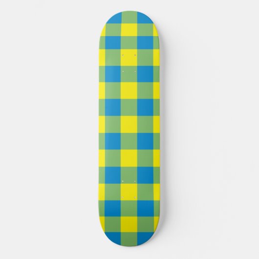 Blaugelb-grünes Kariertes Schachbrett Muster Skateboard (Vorderseite)