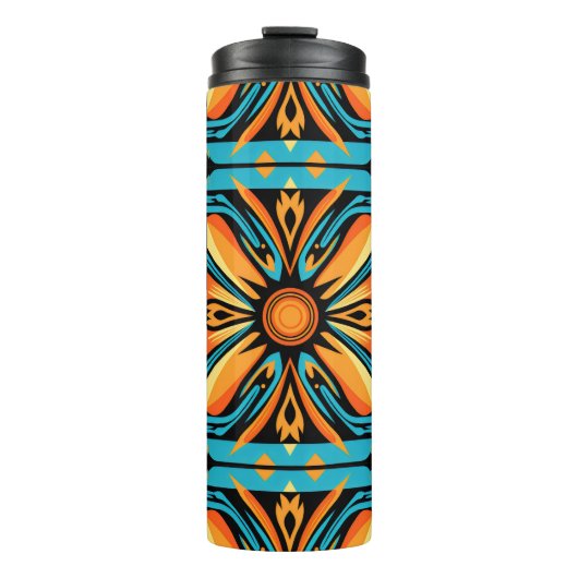Blaugelb-orangefarbenes Mosaik Thermosbecher (Vorderseite)