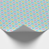 Blaugelb rosa 60er 70er Blumenkarton Geschenkpapier (Ecke)