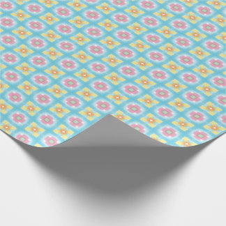 Blaugelb rosa 60er 70er Blumenkarton Geschenkpapier