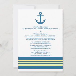 Blaugelbe Ankerhochzeit - Einladung