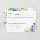 Blaugelbe Aquarellfarben-Wildblumen, die RSVPs hoc RSVP Karte (Vorne/Hinten)