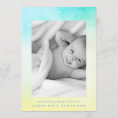 Blaugelbe Aquarellgeburt Foto Ankündigung (Rückseite)